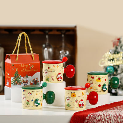 Sublimatie Custom Ceramic Cup Herbruikbaar 3D Kerstbeker Geschenk met deksel en lepel