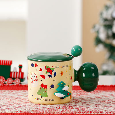 Sublimatie Custom Ceramic Cup Herbruikbaar 3D Kerstbeker Geschenk met deksel en lepel