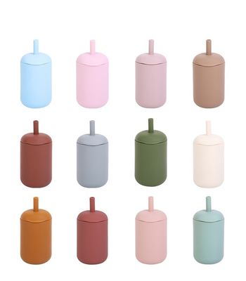 Nieuwheid Klei Kleur Baby Mode Outdoor Drinkware Silicone waterfles met stro