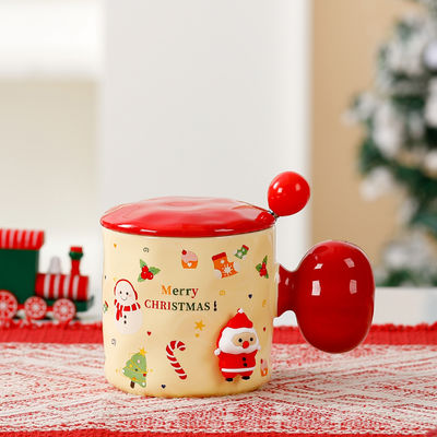 Sublimatie Custom Ceramic Cup Herbruikbaar 3D Kerstbeker Geschenk met deksel en lepel