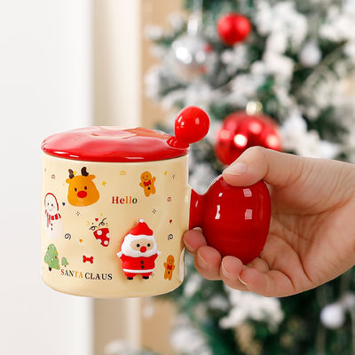 Sublimatie Custom Ceramic Cup Herbruikbaar 3D Kerstbeker Geschenk met deksel en lepel