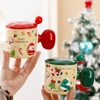Sublimatie Custom Ceramic Cup Herbruikbaar 3D Kerstbeker Geschenk met deksel en lepel