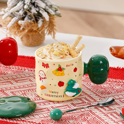 Sublimatie Custom Ceramic Cup met deksel en lepel High Beauty 3D Kerst Mug Gift