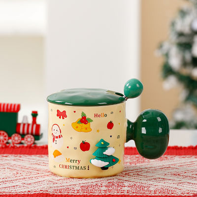 Sublimatie Custom Ceramic Cup met deksel en lepel High Beauty 3D Kerst Mug Gift