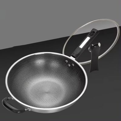 32cm 34cm niet kleverige wokpot met glazen deksel gemaakt van antibacteriële 304 roestvrij staal