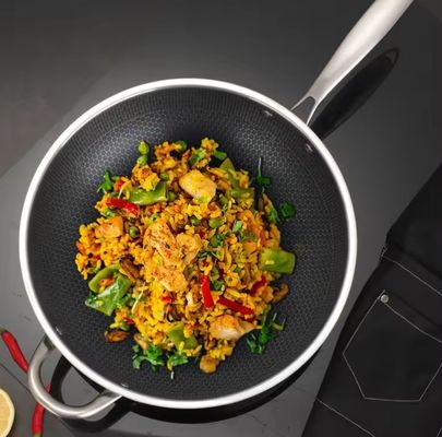 32cm 34cm niet kleverige wokpot met glazen deksel gemaakt van antibacteriële 304 roestvrij staal