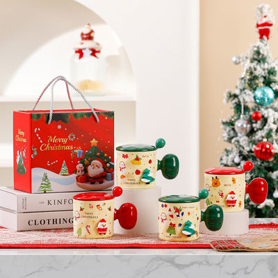 Sublimatie Custom 3D Kerstbeker Keramische beker met deksel en lepel Capaciteit 380 ml