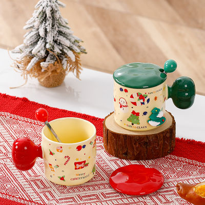 Sublimatie Custom 3D Kerstbeker Keramische beker met deksel en lepel Capaciteit 380 ml