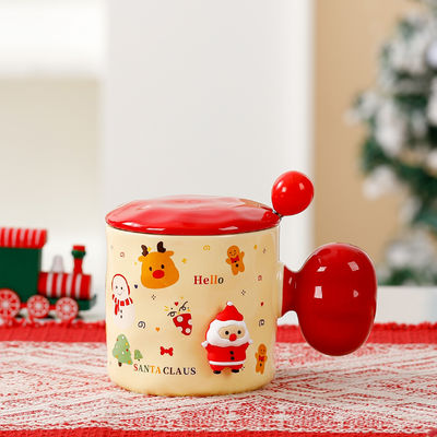 Sublimatie Custom 3D Kerstbeker Keramische beker met deksel en lepel Capaciteit 380 ml