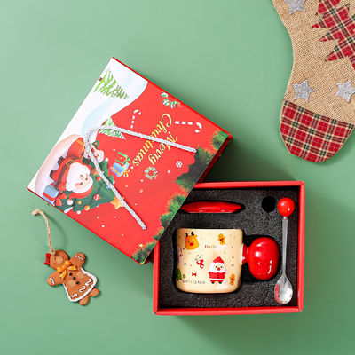 Sublimatie Custom 3D Kerstbeker Keramische beker met deksel en lepel Capaciteit 380 ml