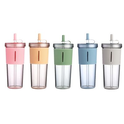 Grote capaciteit warmtebestendige stro-waterbeker met doorzichtige siliconen hoes Beste verkoop