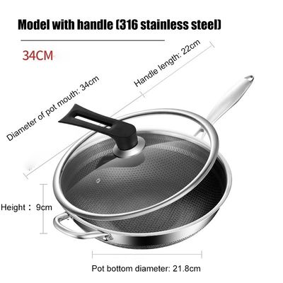 Duurzaam 316 roestvrij staal Wok 32cm 34cm Dubbelzijdig Scherm Honingraat Kookgerei