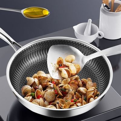 Drievoudig gelaagd roestvrij staal hybride skillet met niet-stick hex beklede honingraat ontwerp