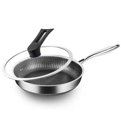 Roestvrij staal honingraat nonstick wok fritpannen met glazen deksel voor algemeen gebruik