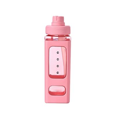 Vierkant 700 ml plastic waterfles voorzien van anti-corrosiecoating en stro