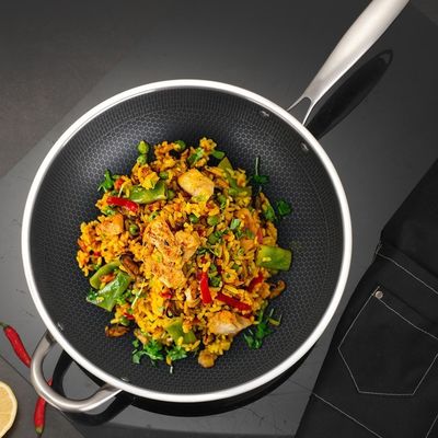 Honingraat Wok Niet-klevend kookgerei voor algemeen gebruik op gas en inductiekoker 32/34 cm in diameter