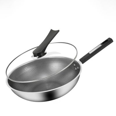 Roestvast 304 roestvrij staal Wok met niet-klevende coating en honingraat patroon