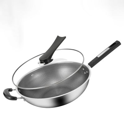 Roestvast 304 roestvrij staal Wok met niet-klevende coating en honingraat patroon