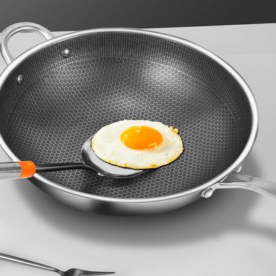 Roestvast 304 roestvrij staal Wok met niet-klevende coating en honingraat patroon