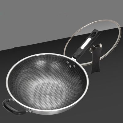 Roestvast 304 roestvrij staal Wok met niet-klevende coating en honingraat patroon