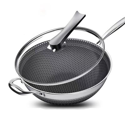Glazen bekleding Fry Pot Keukengerei Kookgerei Pan Metalen Materiaal Honingraat Wok Eén handvat
