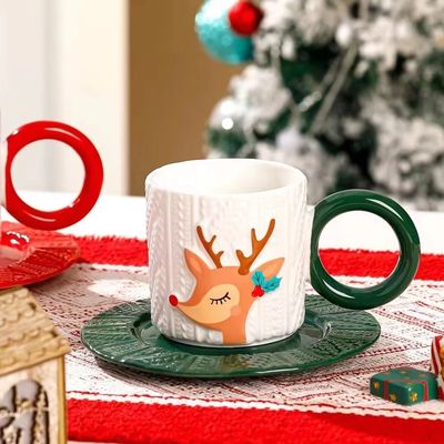 Keramische theebeker kerststijl met custom logo kerstman en boompatroon