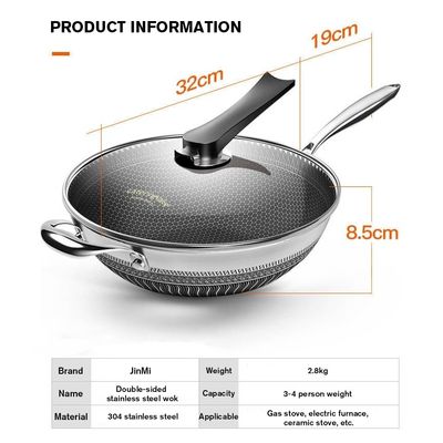 Glazen bekleding Fry Pot Keukengerei Kookgerei Pan Metalen Materiaal Honingraat Wok Eén handvat