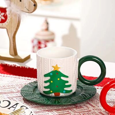 Keramische theebeker kerststijl met custom logo kerstman en boompatroon