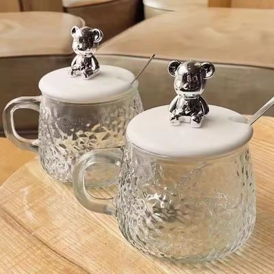 Ontbijtbeker met handvat en deksel Doorzichtige glazen koffiebeker 12,5*13*8cm