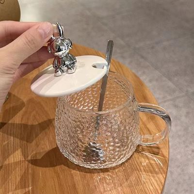 Ontbijtbeker met handvat en deksel Doorzichtige glazen koffiebeker 12,5*13*8cm