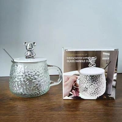 Ontbijtbeker met handvat en deksel Doorzichtige glazen koffiebeker 12,5*13*8cm
