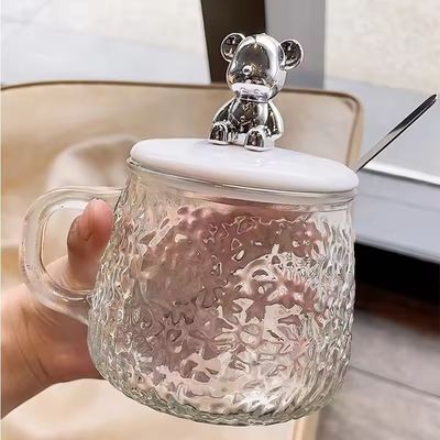 Minimalistisch ontwerp Glas koffiebeker met handvat deksel lepel Hoog uiterlijk 380 ml capaciteit