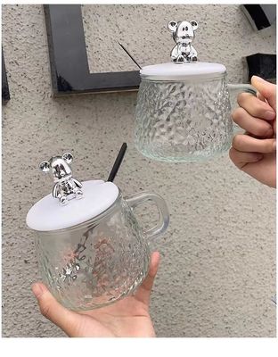 Minimalistisch ontwerp Glas koffiebeker met handvat deksel lepel Hoog uiterlijk 380 ml capaciteit