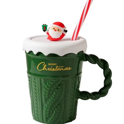 2024 Keramische kerstbeker waterbeker met deksel en stro Voor kantoor thuis drinken mok Kinderen cadeau ontwerp