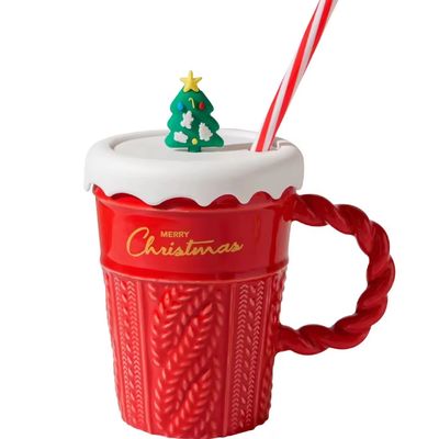 2024 Keramische kerstbeker waterbeker met deksel en stro Voor kantoor thuis drinken mok Kinderen cadeau ontwerp