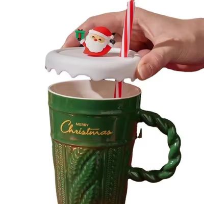 2024 Keramische kerstbeker waterbeker met deksel en stro Voor kantoor thuis drinken mok Kinderen cadeau ontwerp