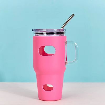 32 oz glazen tumbler sublimatie met houten deksel en stro aangepaste kleur
