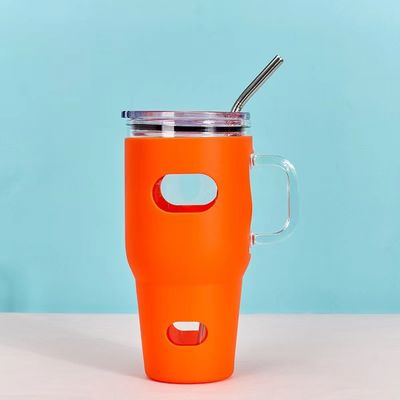 32 oz glazen tumbler sublimatie met houten deksel en stro aangepaste kleur