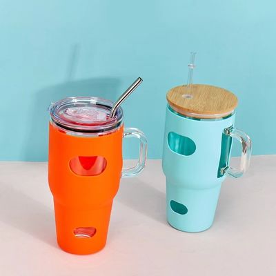 32oz glazen tumbler sublimatie met houten deksel en stro TOUR Outdoor Activiteit met deksel