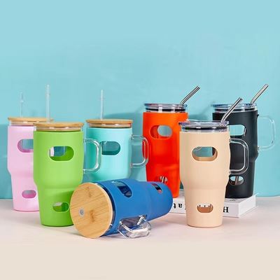 32oz glazen tumbler sublimatie met houten deksel en stro TOUR Outdoor Activiteit met deksel