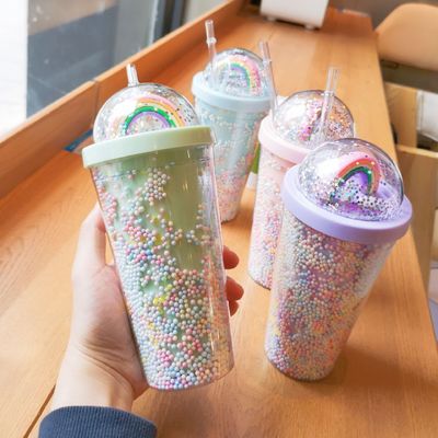 Creatief ijs Dubbelwand 550ml Plastic Cups met stro maatkleur voor Unisex