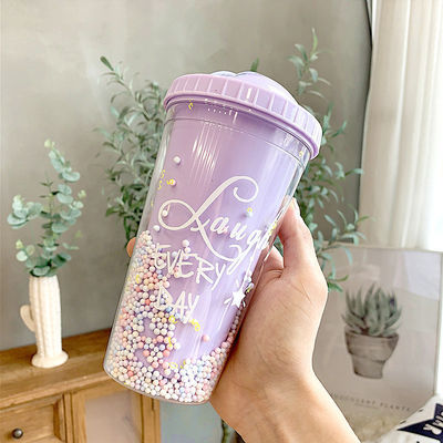 Creatief ijs Dubbelwand 550ml Plastic Cups met stro maatkleur voor Unisex