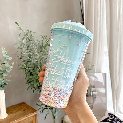 Creatief ijs Dubbelwand 550ml Plastic Cups met stro maatkleur voor Unisex