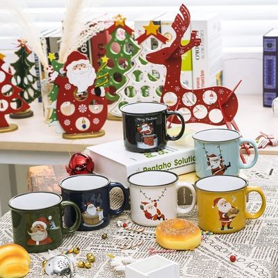Custom Logo 14 oz Keramische Kerstbeker Draagbaar Herbruikbaar Leuk Chocoladebeker Kerstcadeau
