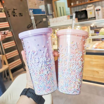 Minimalistische stijl Dubbele wand sap tumbler met stro voor het gemak van meisjes