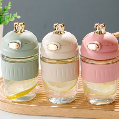 Gepersonaliseerd logo Acceptabel 420 ml Glas konijnen oren Silicone Set voor delicate cadeautje