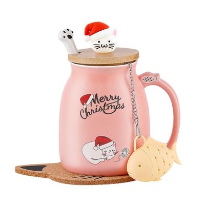 Gepersonaliseerd logo Acceptabel 380ml Keramische koffiebeker met schattig kitten ontwerp en lepel
