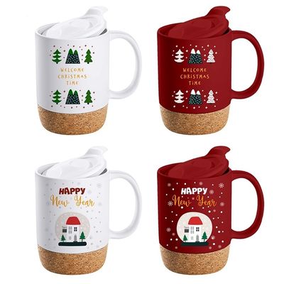 Duurzaam 8,8*11,3 cm Custom Creative Cork Bottom Ceramic Cup met Mat Plastic Deksel