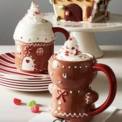 10 oz schattig cartoon mokken voor kinderen donkerbruin keramische kerst peperkoek man mok