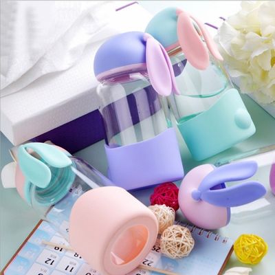 340 ml capaciteit Kinderen schattig konijn water glas in roze / blauw / cyan / paars voor buiten